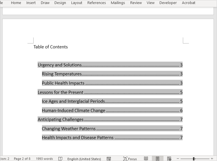 Java: Create a Table of Contents in Word