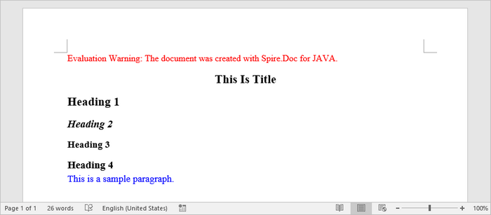 Add titles, headings and paragraphs to a Word document in java