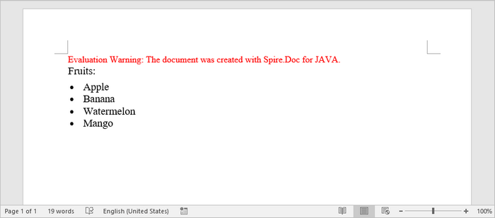 Add a list to a Word document in java