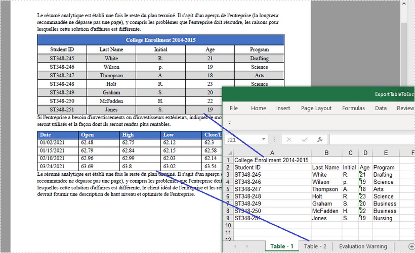 Java: Export Table Data from PDF to Excel