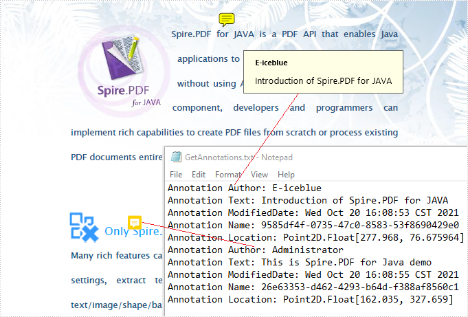 Java: Get Annotations from PDF