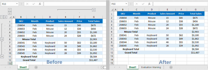 Java: Group or Ungroup Rows and Columns in Excel