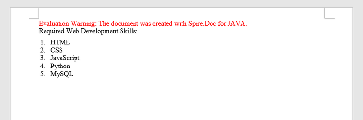 Java: Insert Lists in a Word Document