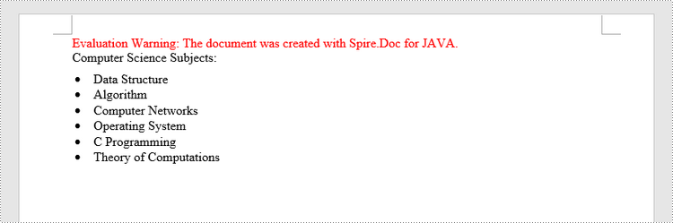 Java: Insert Lists in a Word Document