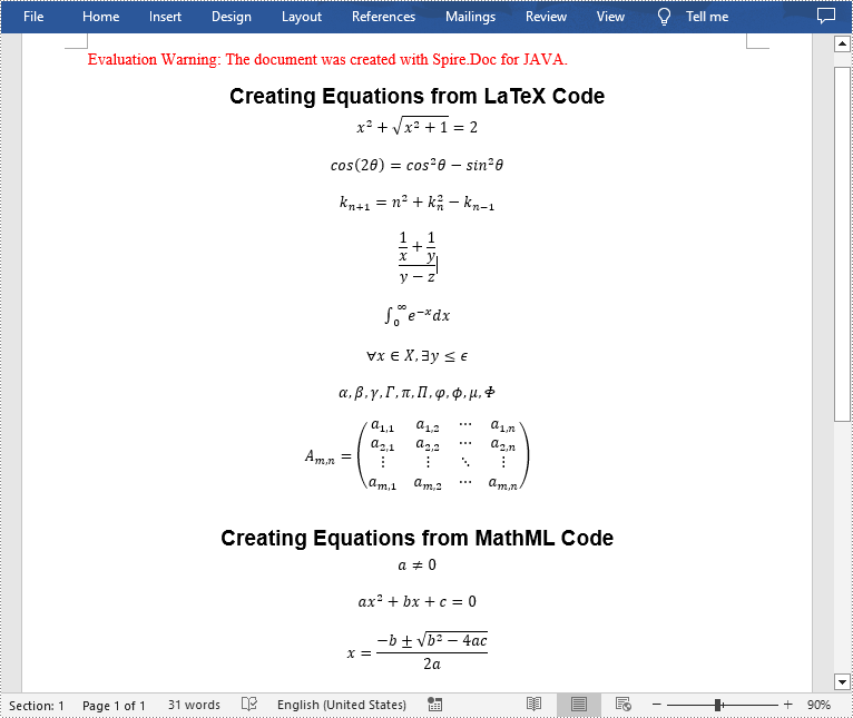 Java: Insert Math Equations in Word