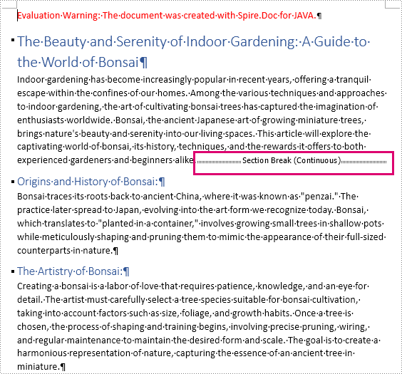 Java: Insert Page Breaks and Section Breaks to Word