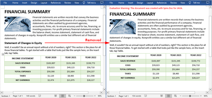 Java: Remove Paragraphs in Word