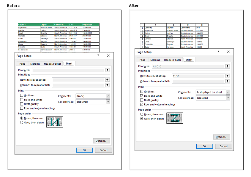 Java: Set Excel Print Options Through Page Setup