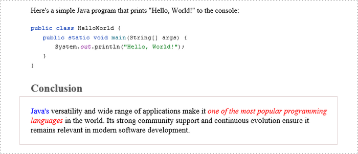 A paragraph in a Word document with different font styles applied to different parts