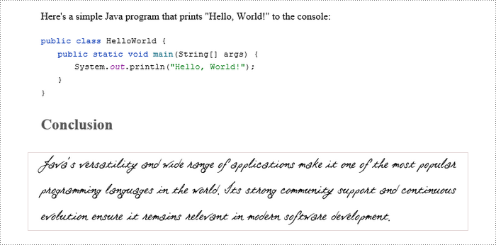 A paragraph in a Word document with a custom font applied