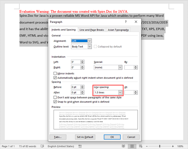 Java: Set Paragraph Spacing and Line Spacing in Word