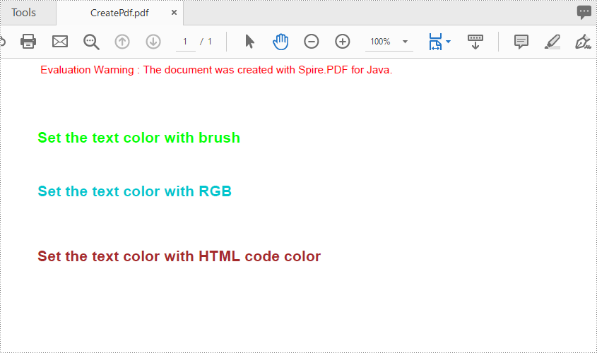 Java: Set the Font Color for the Text String on PDF