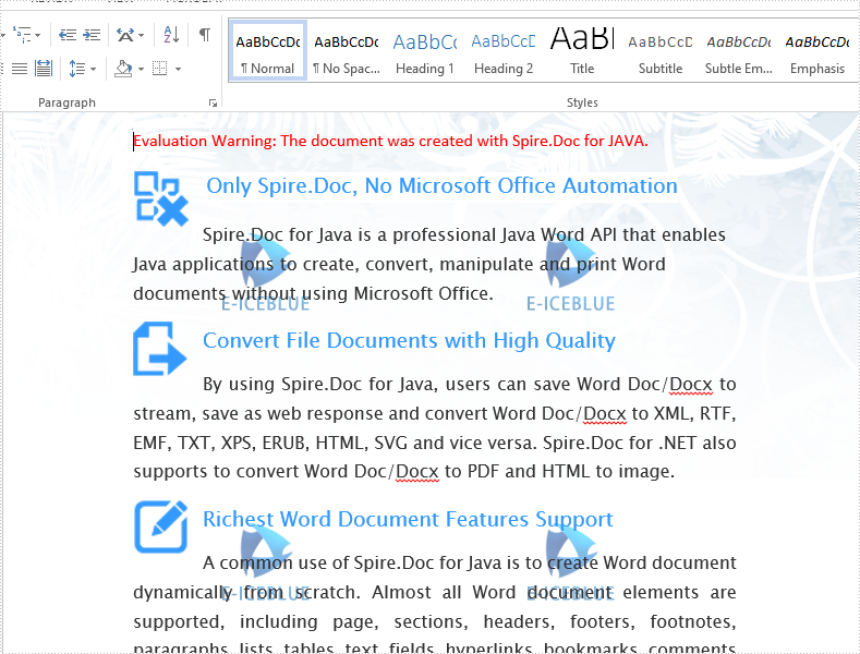 Java add multiple image watermarks to Word document