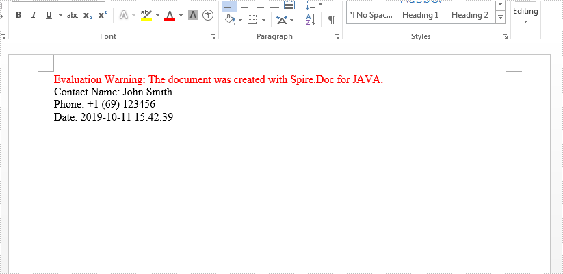 Java create mail merge and merge text value on Word