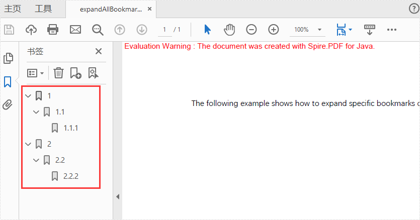 Java expand and collapse the bookmarks for PDF