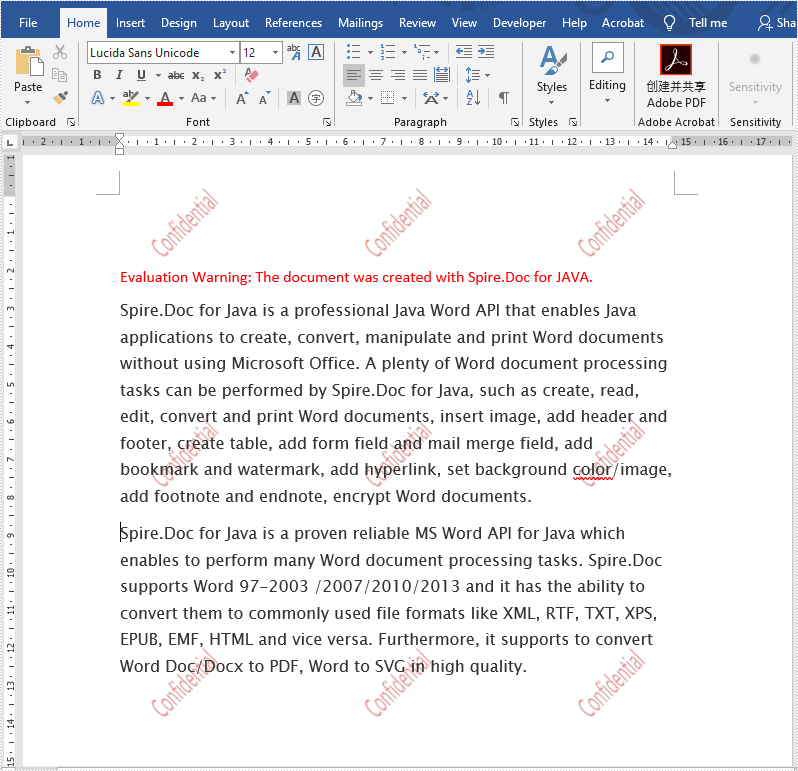 Java insert multiple text watermarks to Word document