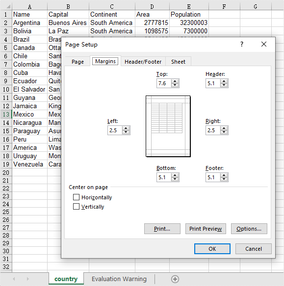 Java set Excel print page margins