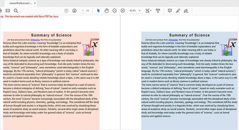 Java set the viewer preference and zoom factor for PDF 