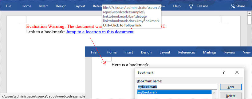 Link to a Bookmark in a Word Document in C#/VB.NET