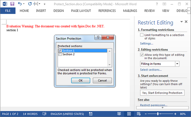 How to Lock Specified Sections of Word Documents in C#, VB.NET