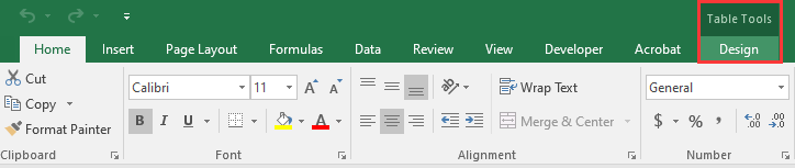 Navigate to the Design Tab