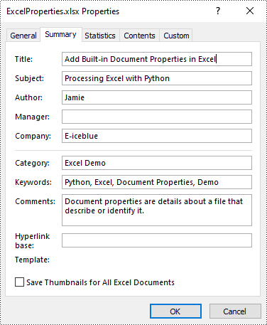 Python: Add Document Properties in Excel