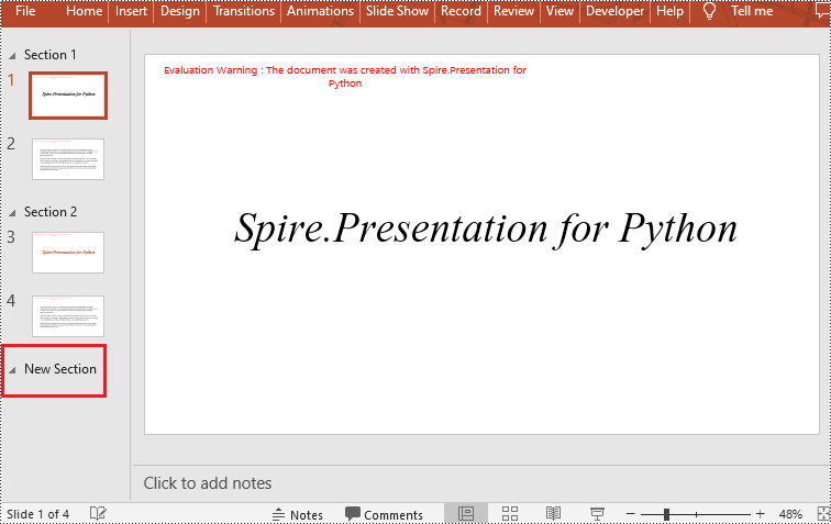 Python: Add or Remove Sections in PowerPoint
