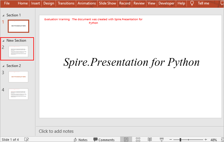 Python: Add or Remove Sections in PowerPoint
