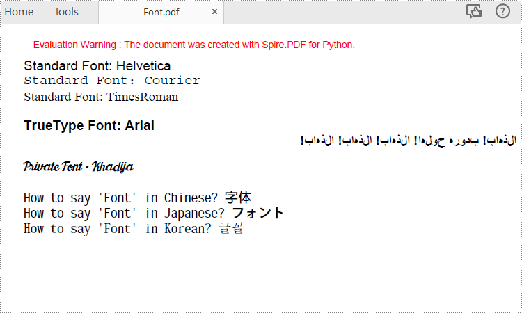 Python: Apply Different Fonts in PDF