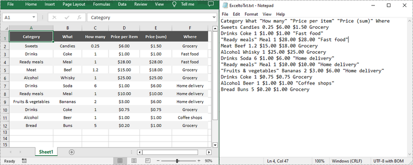 Python: Convert Excel to TXT (Text)