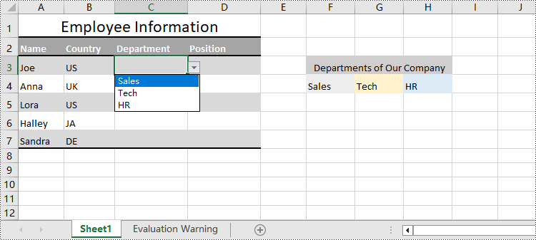 Python: Create Drop-Down Lists in Excel Worksheets