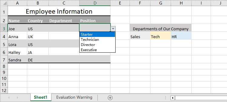 Python: Create Drop-Down Lists in Excel Worksheets