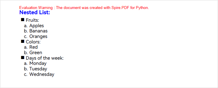 Python: Create Ordered, Unordered, and Nested Lists in PDF