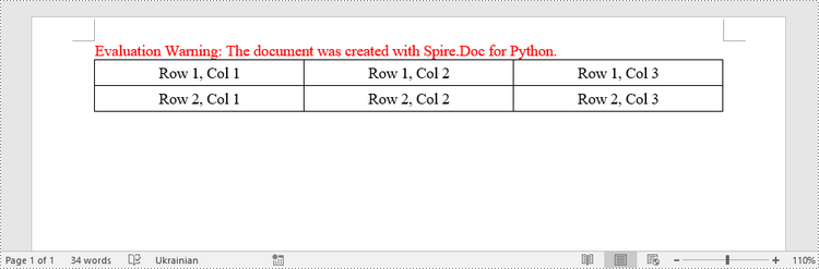 Python: Create Tables in a Word Document