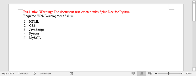 Python: Create Various Types of Lists in a Word Document