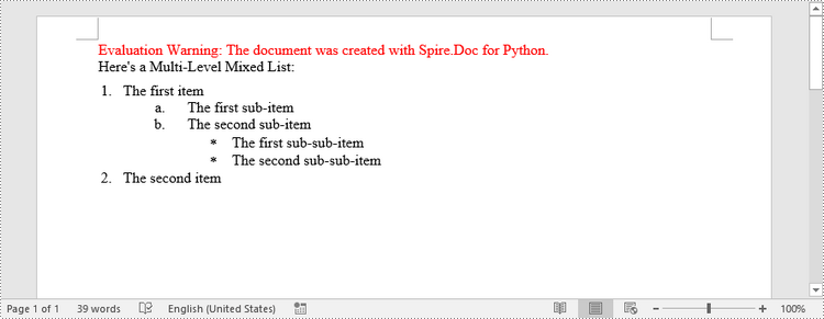 Python: Create Various Types of Lists in a Word Document