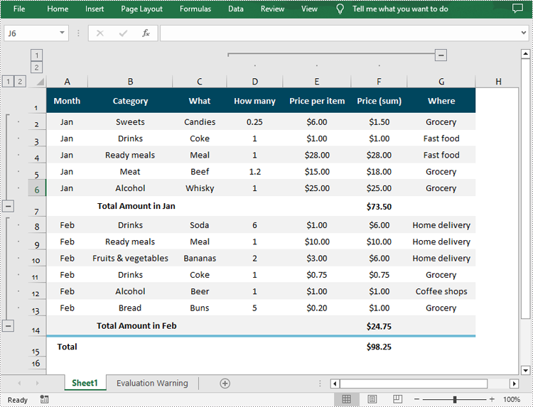 Python: Group or Ungroup Rows and Columns in Excel