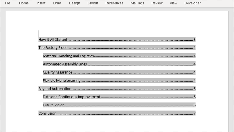 Python: Insert a Table of Contents into a Word Document