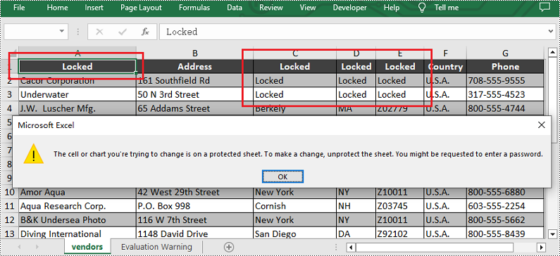 Python: Lock Specific Cells in Excel