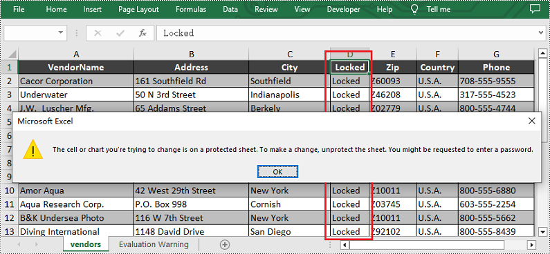 Python: Lock Specific Cells in Excel