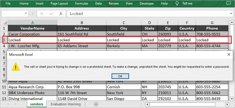 Python: Lock Specific Cells in Excel