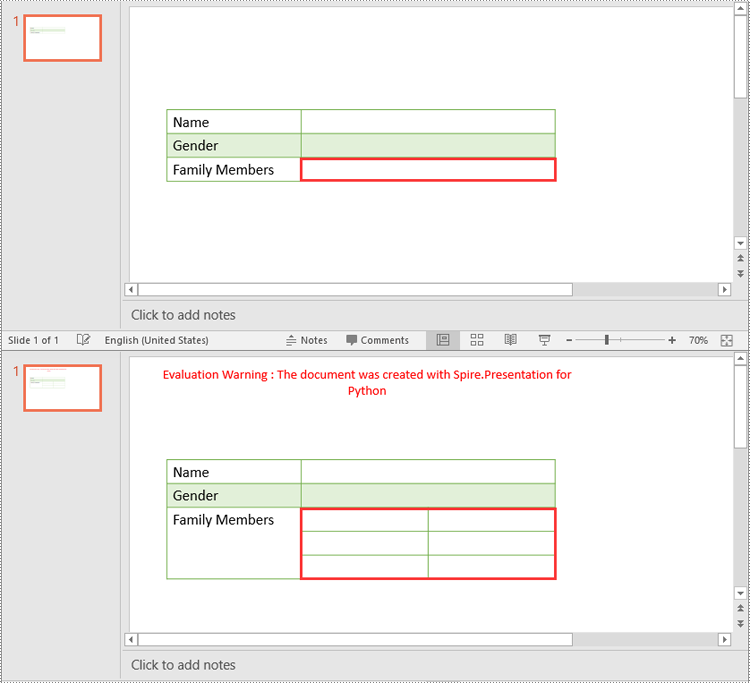 Python: Merge or Split Table Cells in PowerPoint