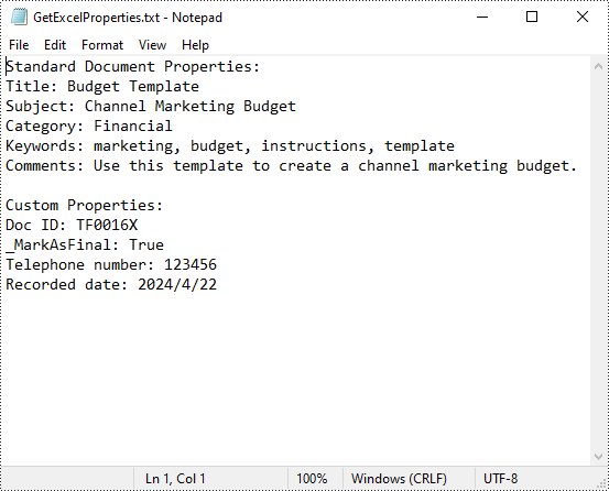 Python: Read or Remove Document Properties in Excel