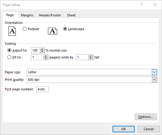 Python: Set Page Setup Options in Excel