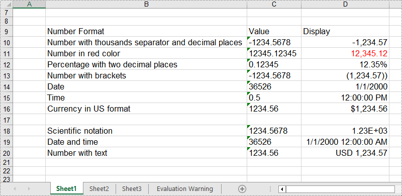 Python: Set the Number Format for Excel Cells