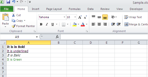Formatting text in Excel in C#