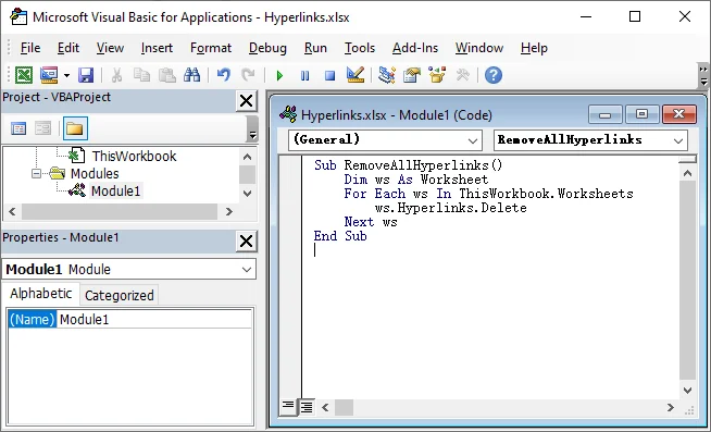 Eliminar Todos los Hipervínculos de Excel usando VBA