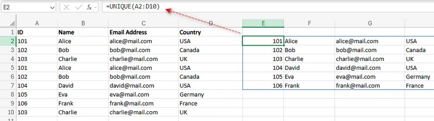 Eliminate Duplicates with the UNIQUE Function in Excel 365