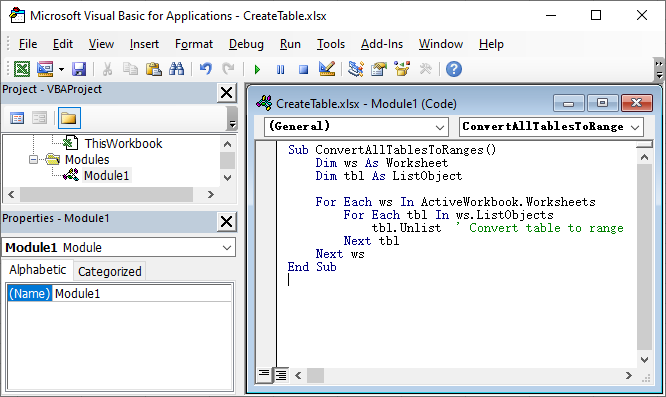Remove Tables in Excel using VBA