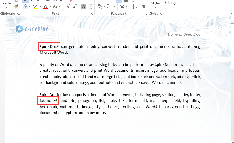 Remove footnote from Word document in Java